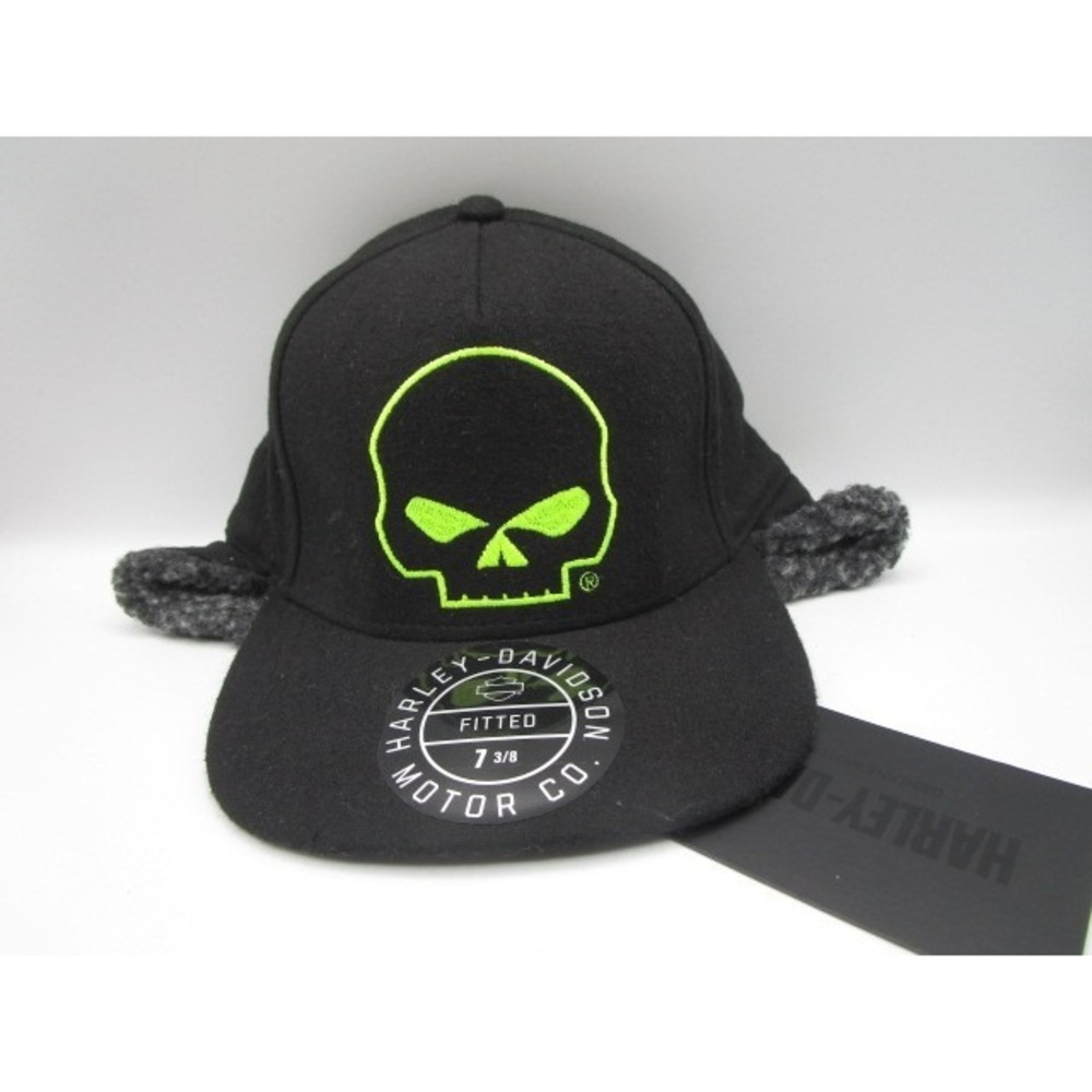 Harley Davidson Willie G Skull Men's 7 3/8 Black Fitted Ear Flap Biker Hat
